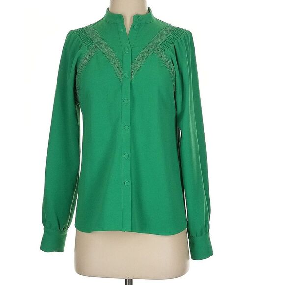 Sezane Fride Blouse Emerald Green Vert Flash French Girl Top Lightweight Size 2 - Picture 2 of 13